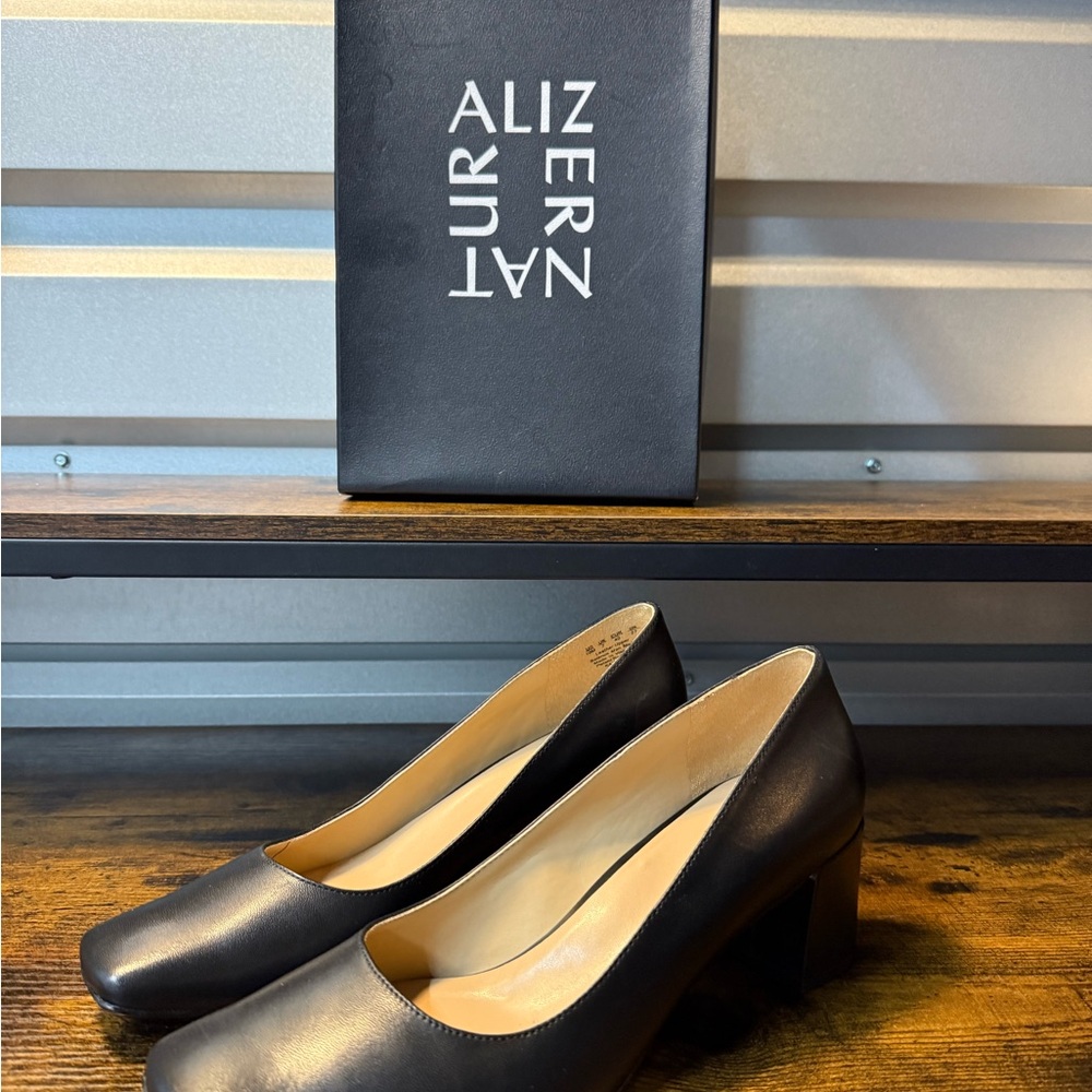 Naturalizer Karina Square Toe Pumps Black Leather Size 10 M